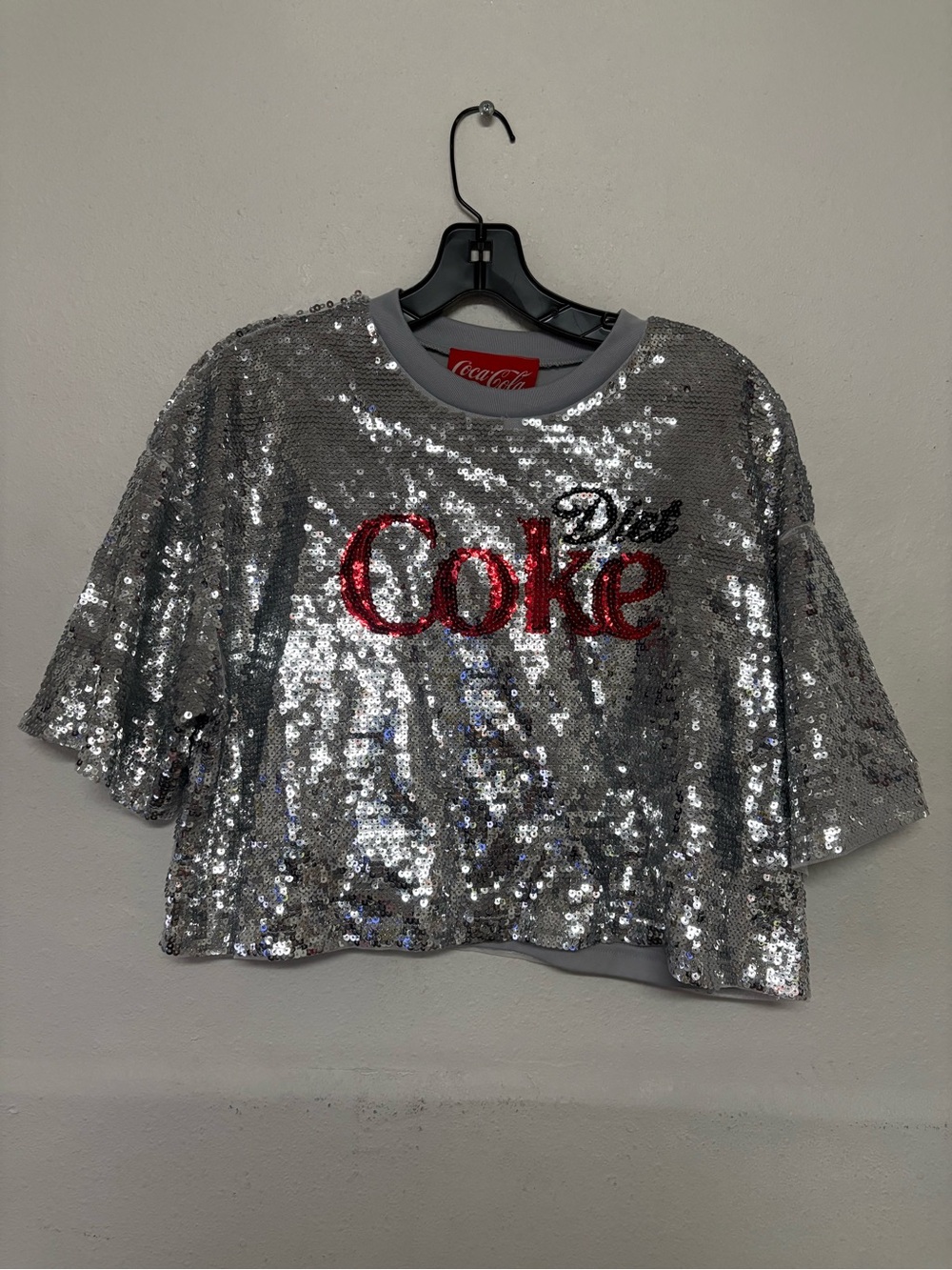 Diet Coke Silver Sequin Crop Top Size:Small-0001